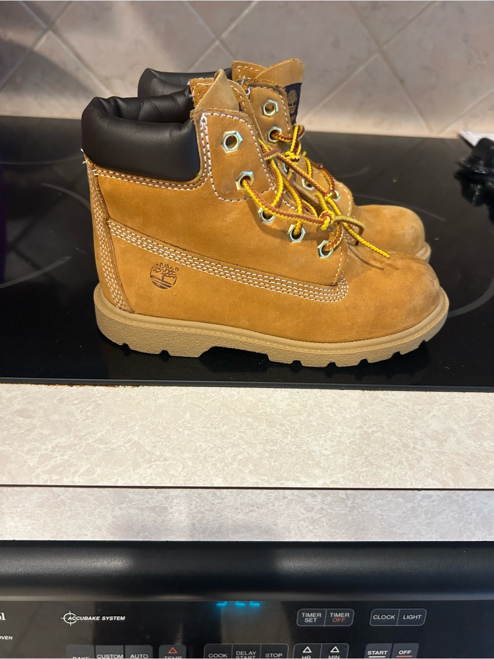 Timberland Kids Wheat Suede Lace-Up Boot with Black Collar